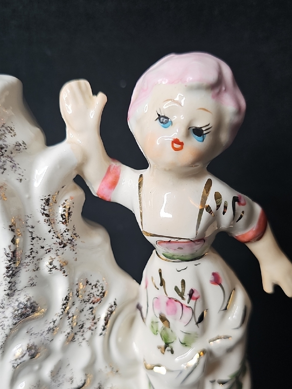 Vintage Hand-Painted White Ceramic Figurine with Pink Accents - Picture 2 of 5